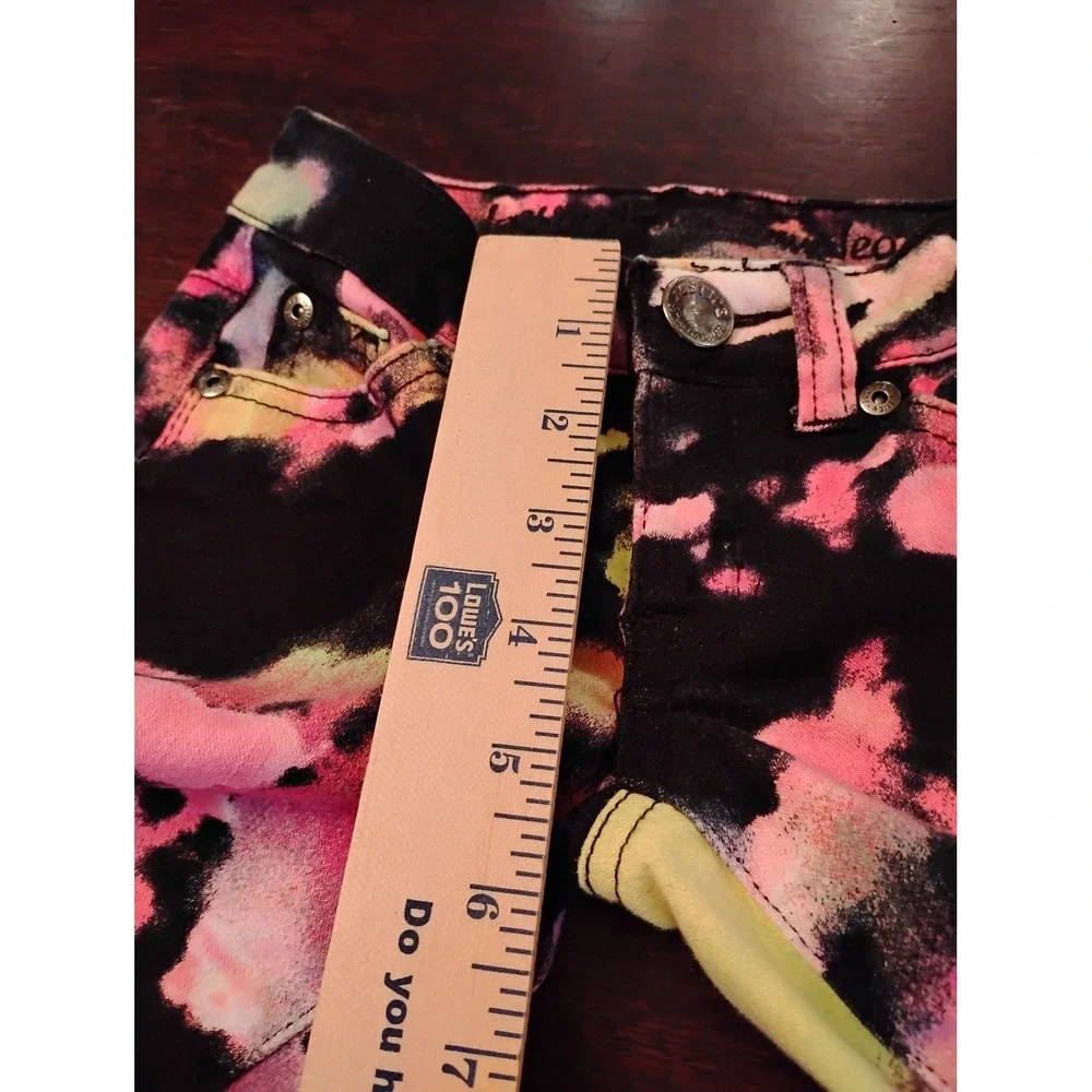 Justice Premium Girls Neon Tie Dye Simply Low Slim Jeans Size 6S Black Pink